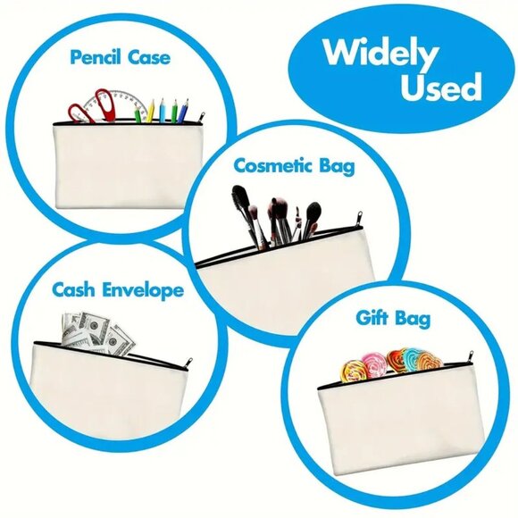 Chic Canvas Zippered Makeup Bag Pouch, Stationery, Money Bag for Women - Picture 5 of 6